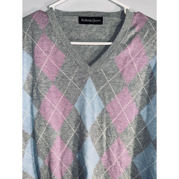 Bullock & Jones gray argyle cotton cashmere sweater size large - Picture 2 of 6